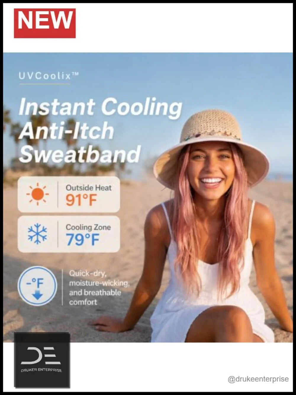 Straw Bucket Sun Hat with Cool Sweatband & Ponytail Opening UPF 80+